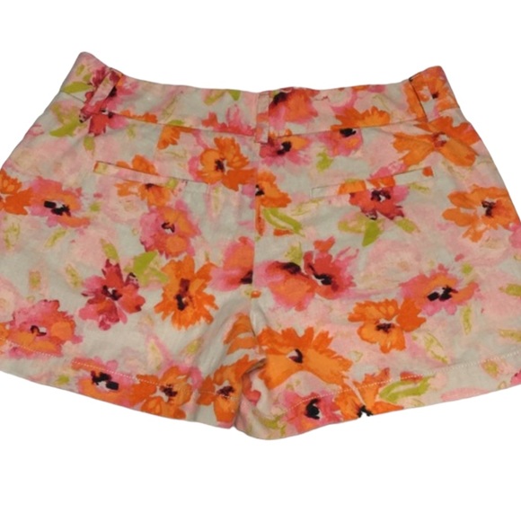 🔥SALE 3/$20 LOFT sz 0 Linen Blend Shorts Floral Pockets Pink Orange Lime - Picture 3 of 4